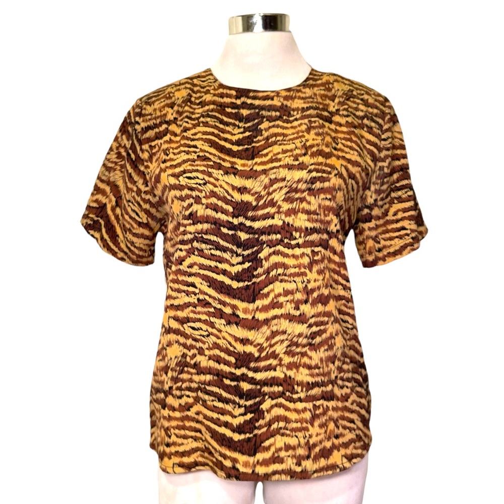 Animal Print Short Sleeve Blouse Top